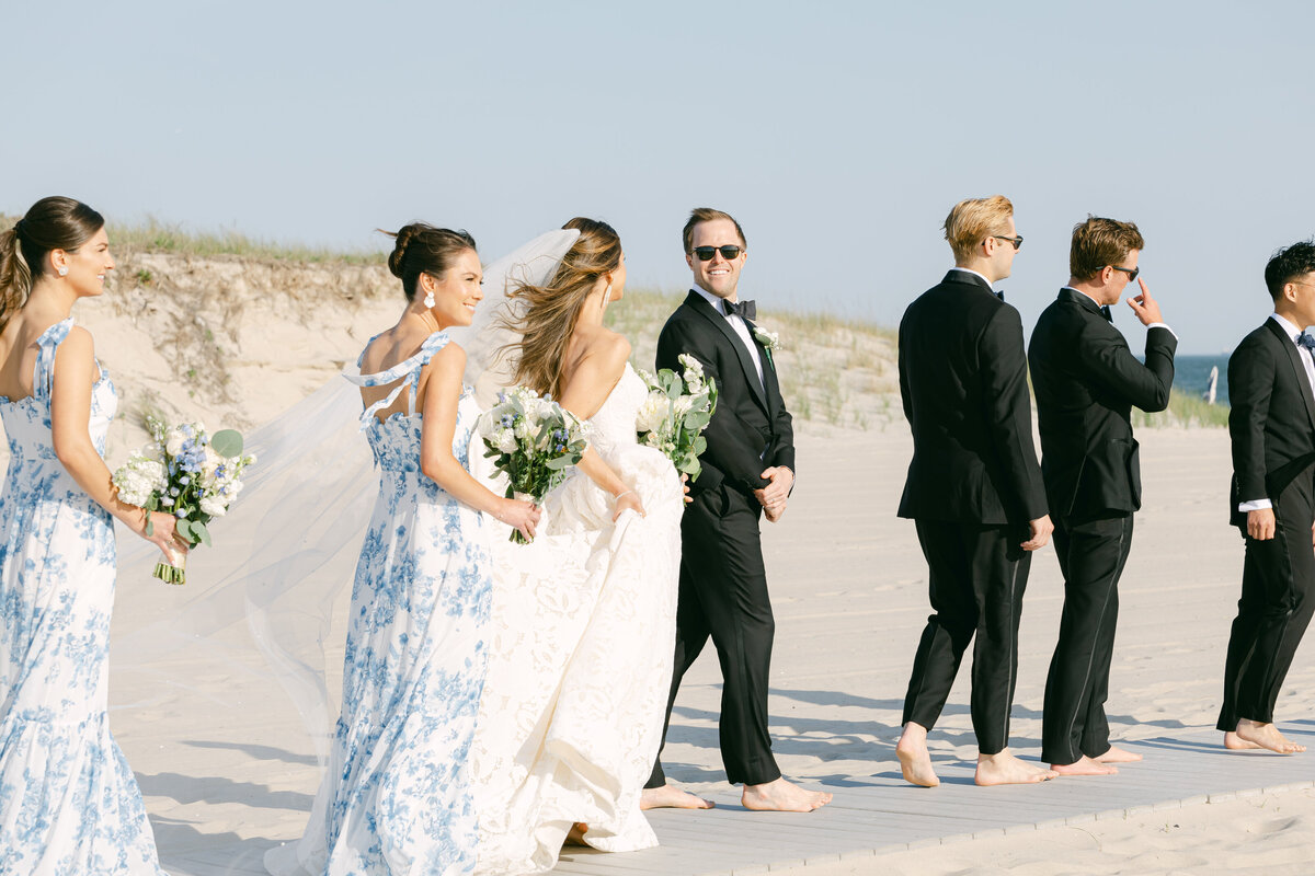 LBC Wedding Photos, Bridal Party Photos on the beach at Lawrence Beach Club