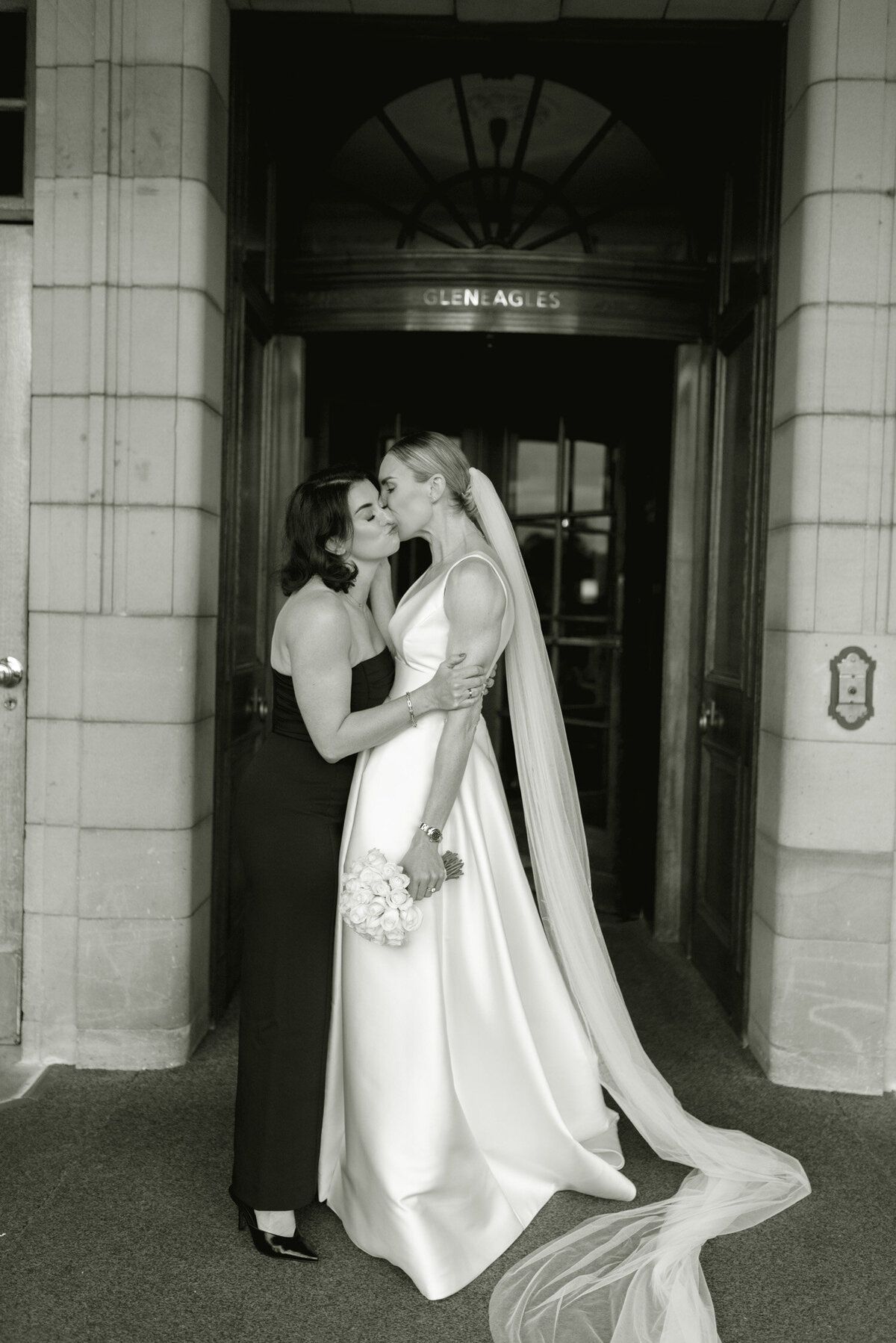 Black and white editorial wedding photography at Gleneagles hotel, Scotland.  Image by fine art wedding photographer, Jill Cherry Porter.