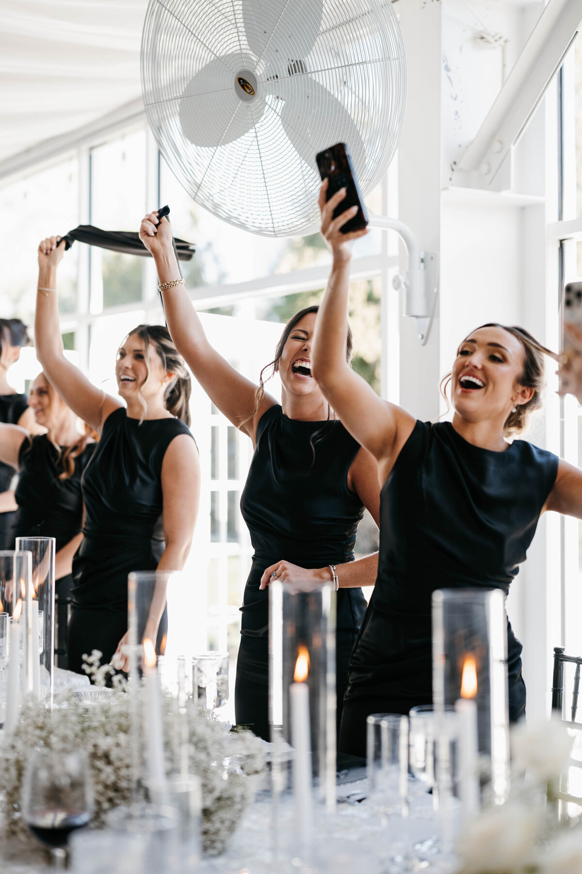 bridesmaids cheering