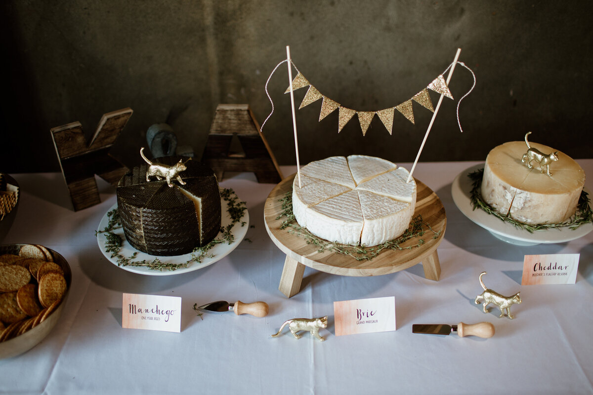 Wedding dessert table with cheese and crackers captured by Fort Worth wedding photographer, Megan Christine Studio