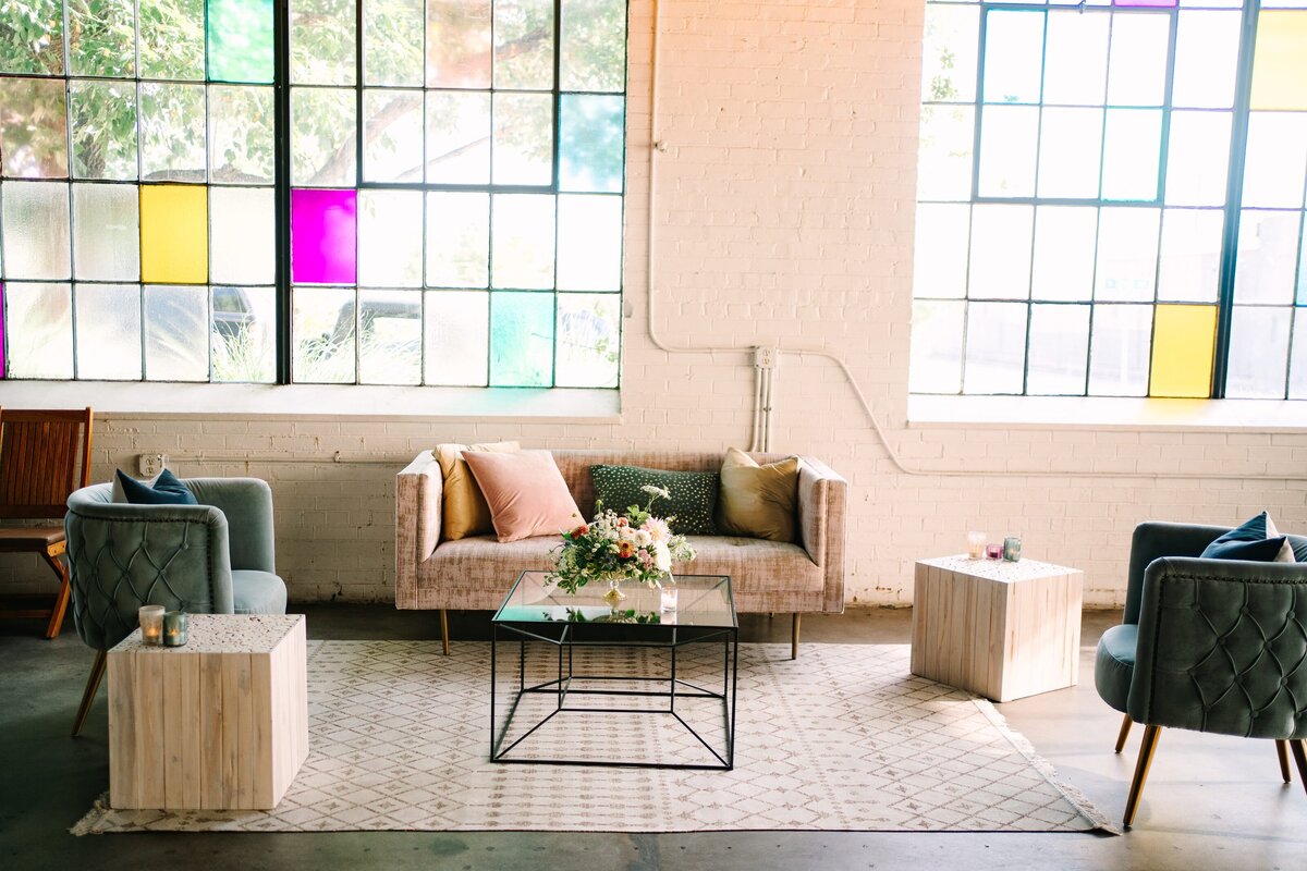 Lounge from Bear Aesthetics at Moss Denver wedding reception.