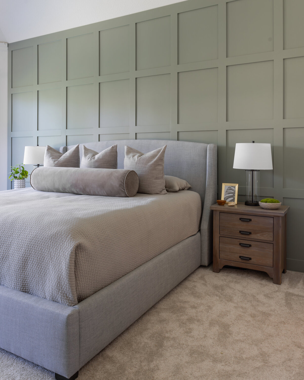 kyleen bushroe interiors green and gray bedroom