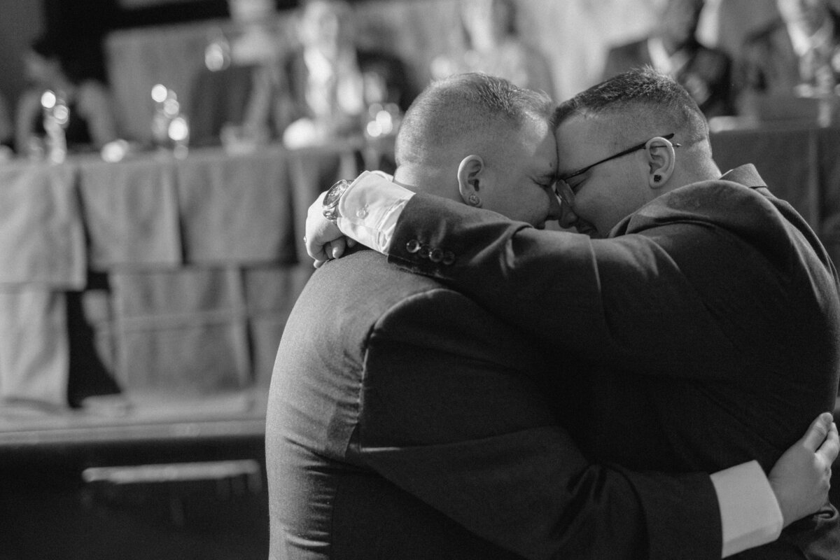 Couple embracing during their first dance