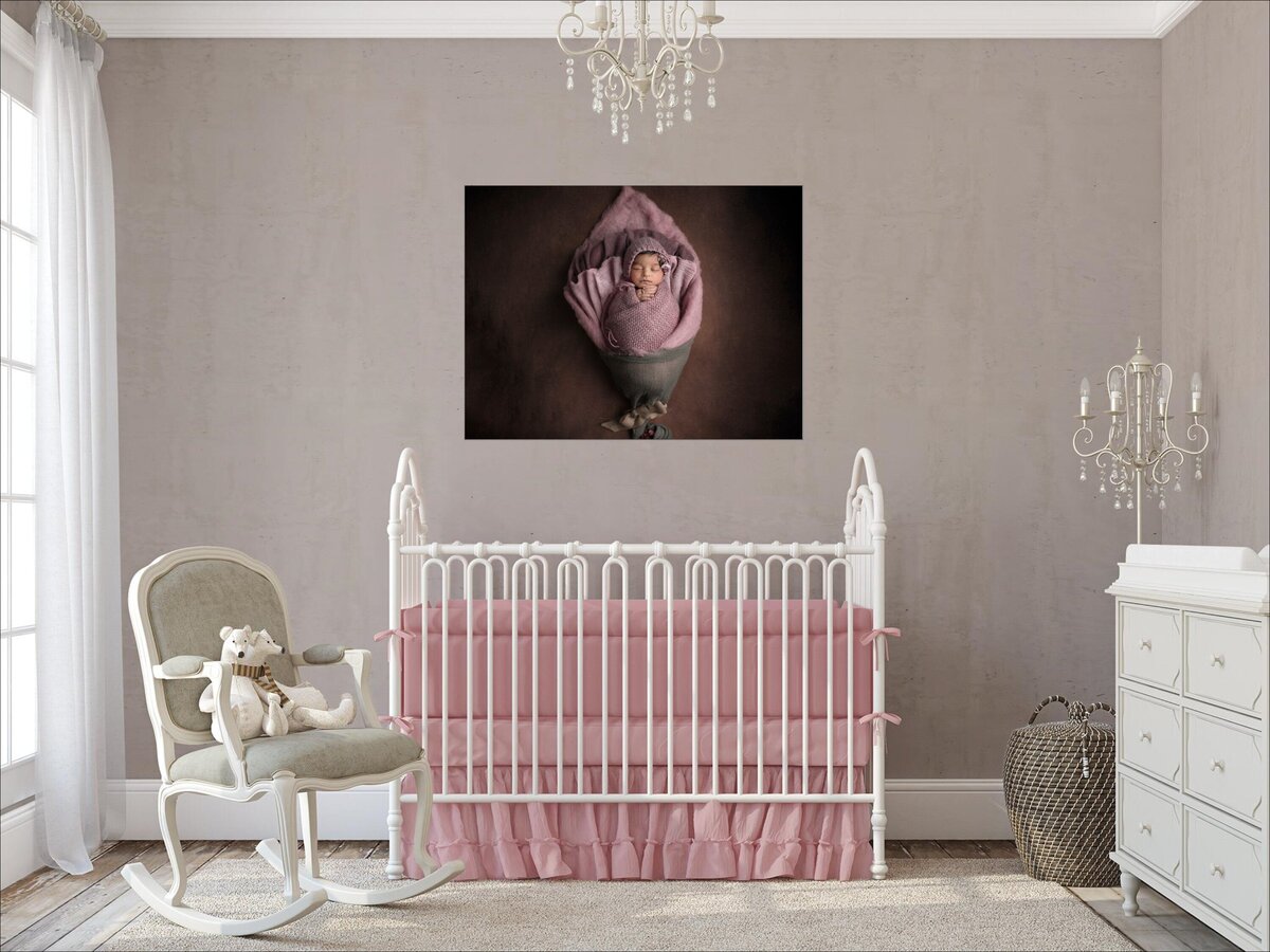 wall art of a newborn session taken at  Sonia Gourlie Fine Art Portrait studio