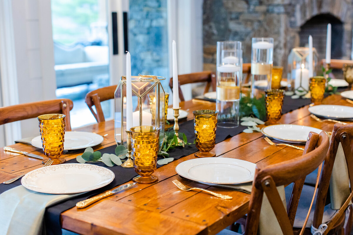 wooden table with gold settings