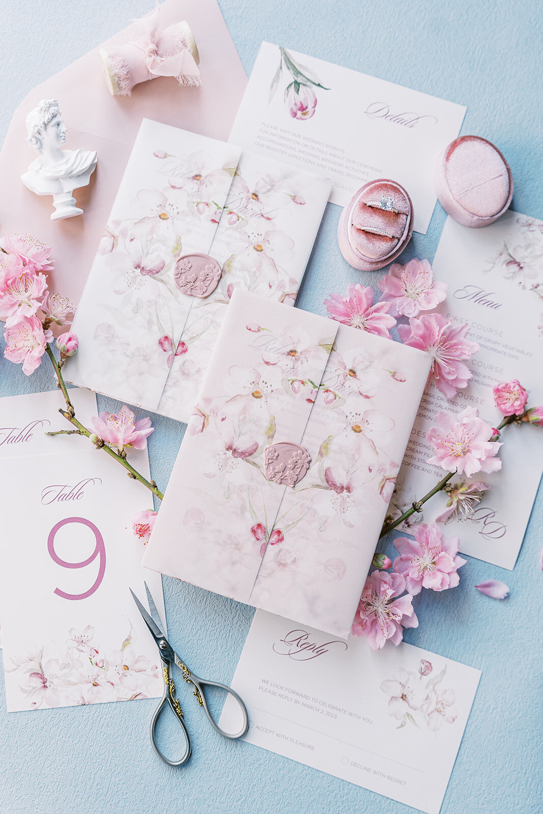 Cherry blossom pink wedding invitation 4