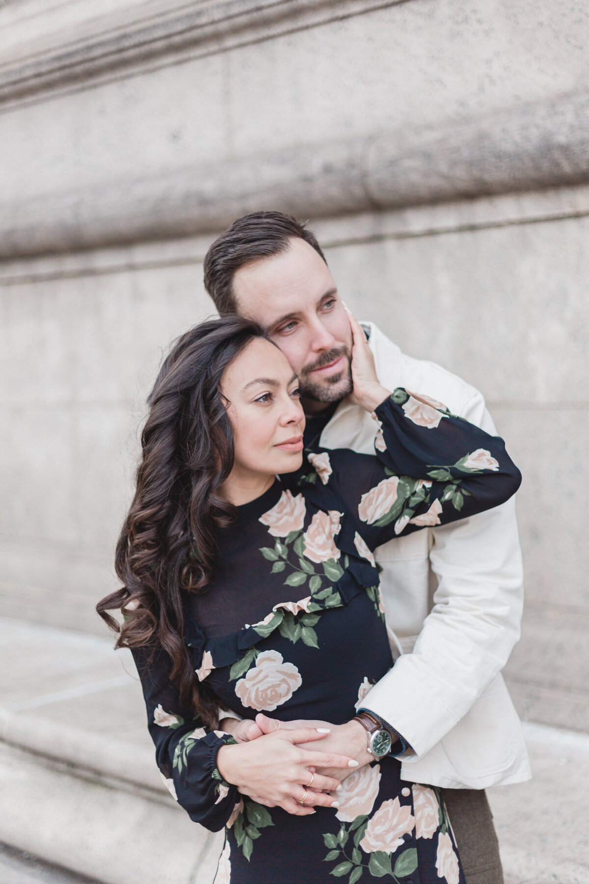 Fashionable engagement session in Copley Square