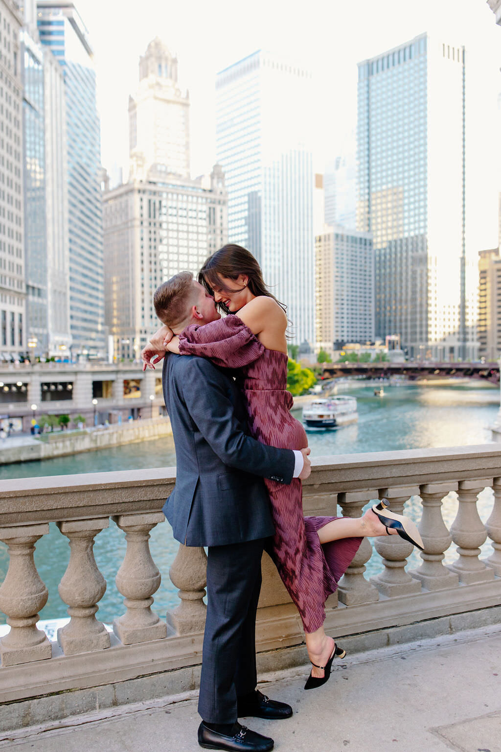 An engagement photography session at The Wrigley Building and North Ave Beach in Chicago, Illinois - 13