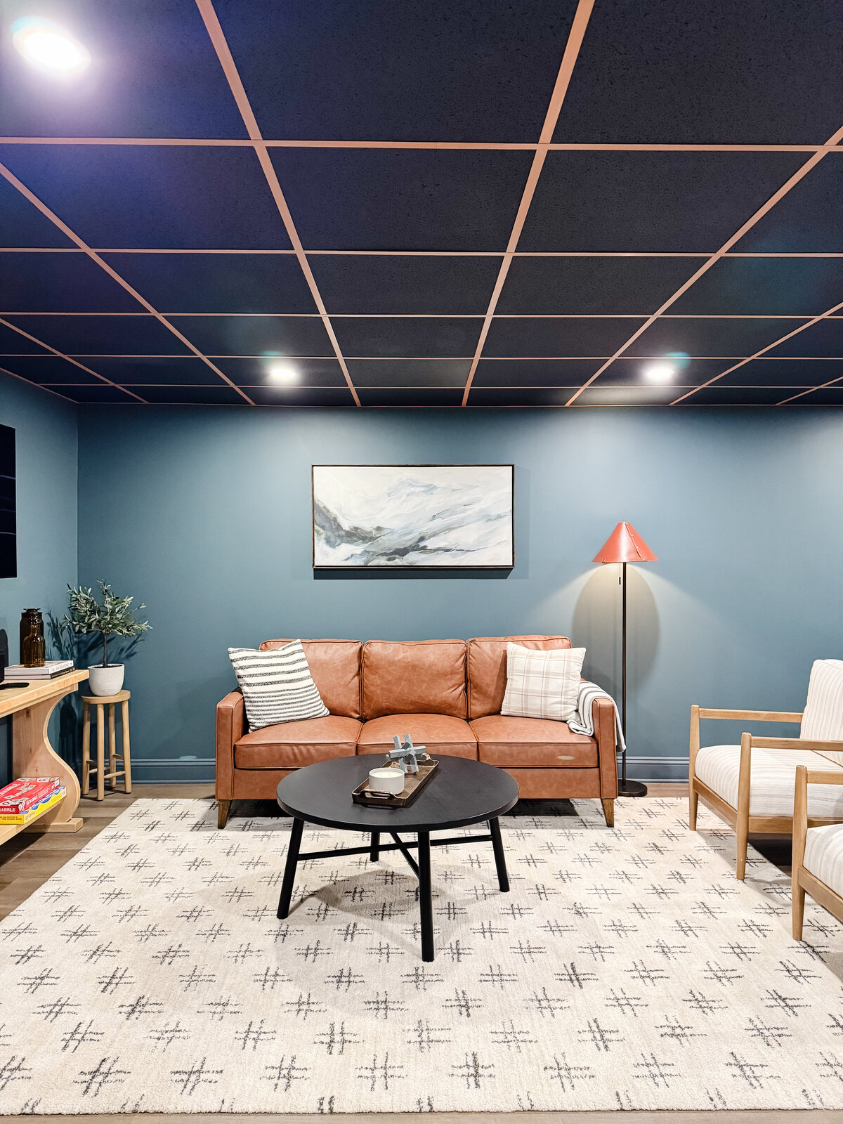 basement space, black ceiling, Ralph Lauren vibes