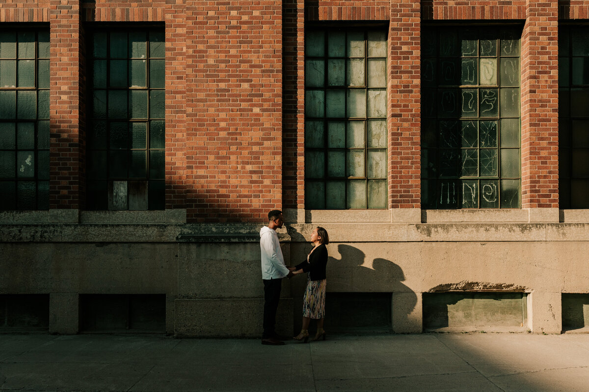 Sunset engagement photos in the Exchange District