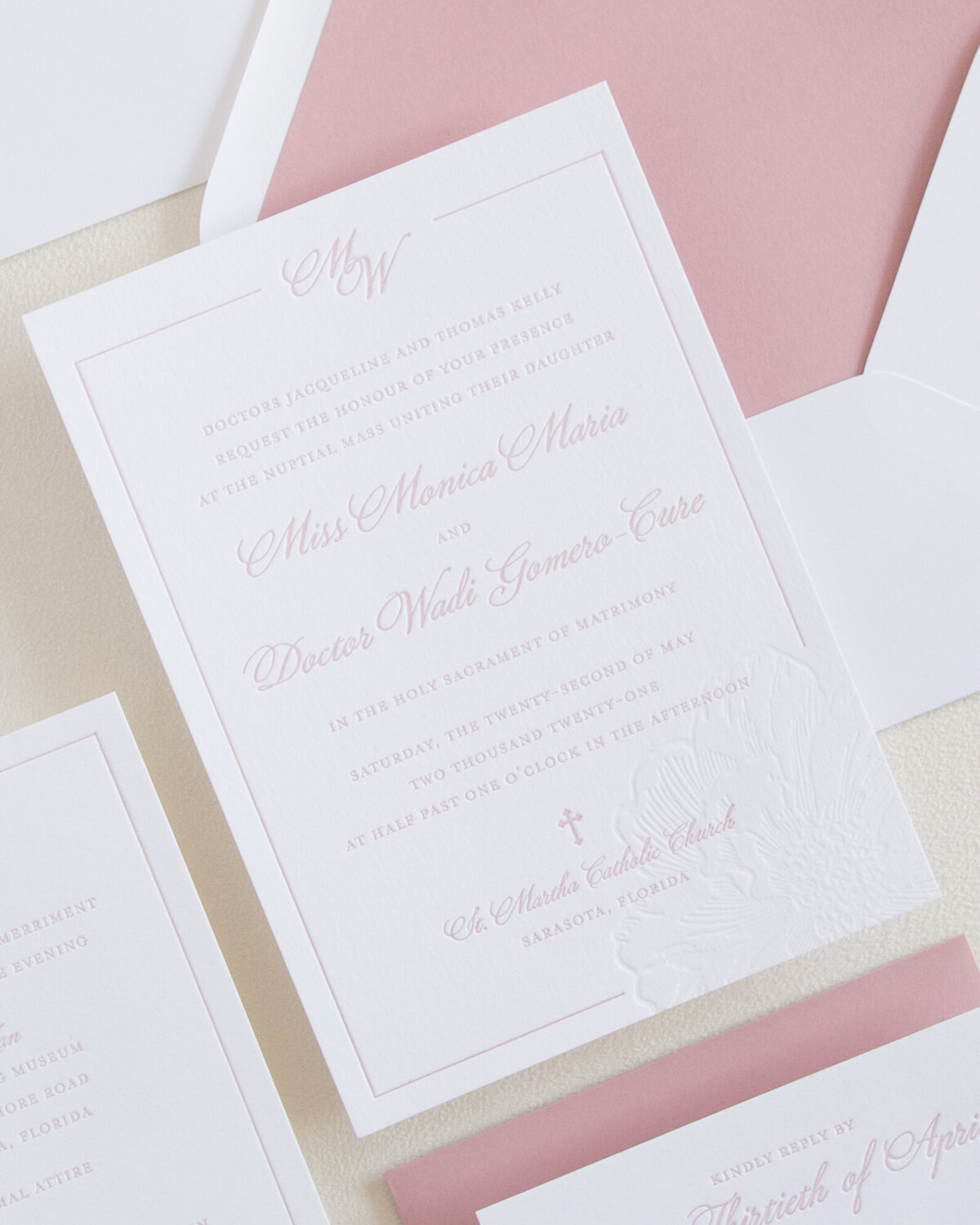 Kelly McDevitt Design Blush Letterpress Wedding Invite