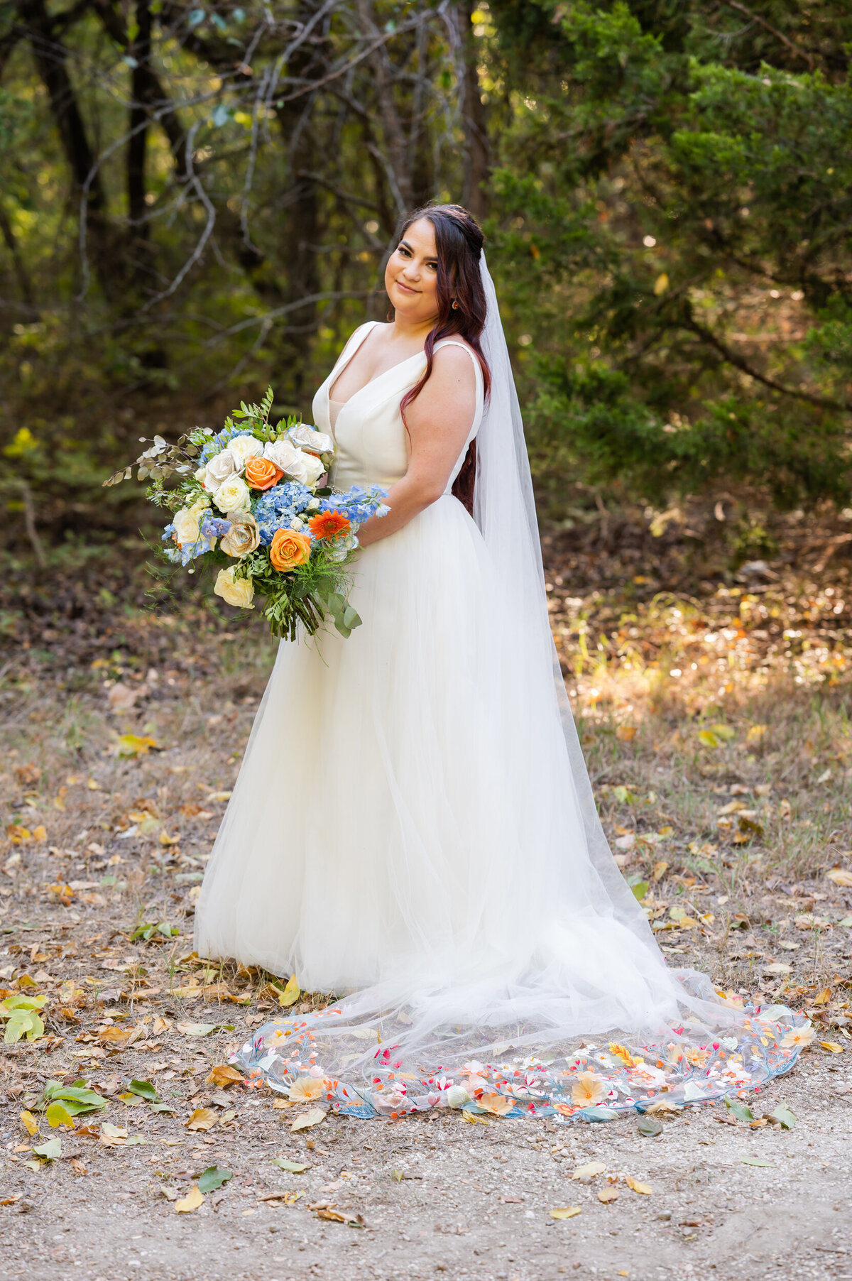 Bride with colorful veil in McKinney