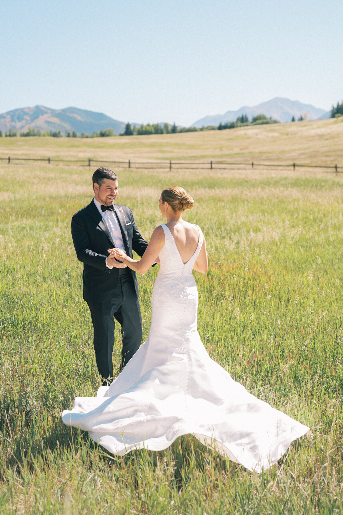 Couple's first look at Colorado wedding