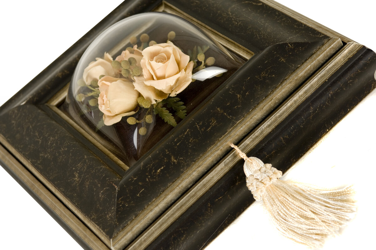 Preserved wedding flowers inside keepsake box