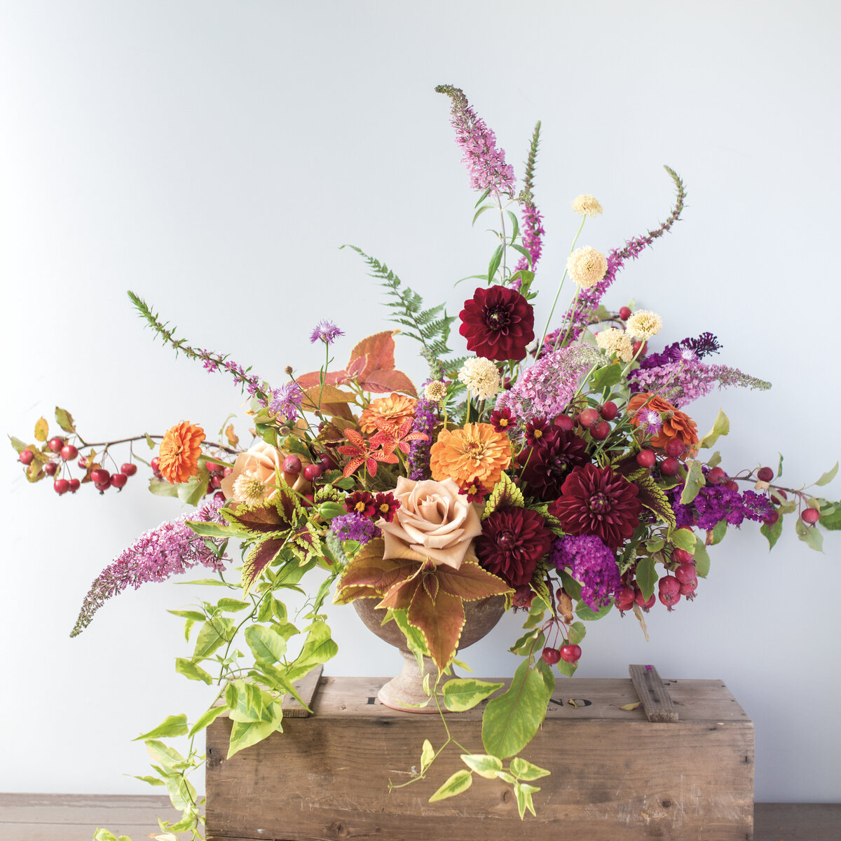 An arrangement of colourful garden flowers at a Montreal wedding.