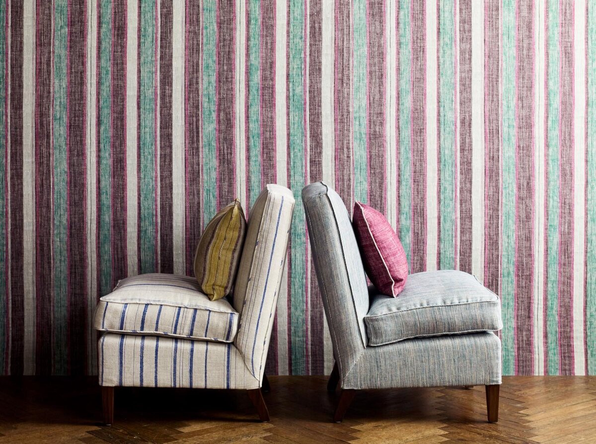 Fermoie Autumn 2021 - Chairs (Markham by Dudgeon) CARS-019 and CARS-025, Cushions CARS-011 and Back to the Fuchsia N-120, Walling CARS-004 