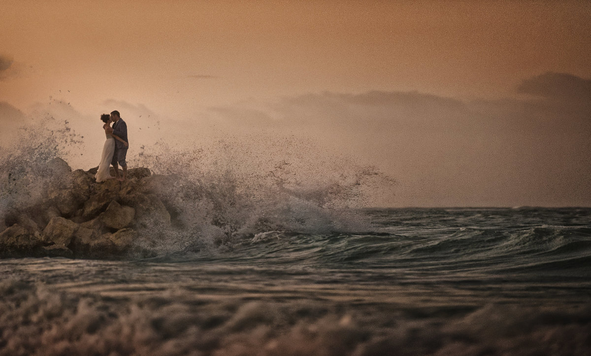 Sunset Waves in Lake Michigan Wedding Photo