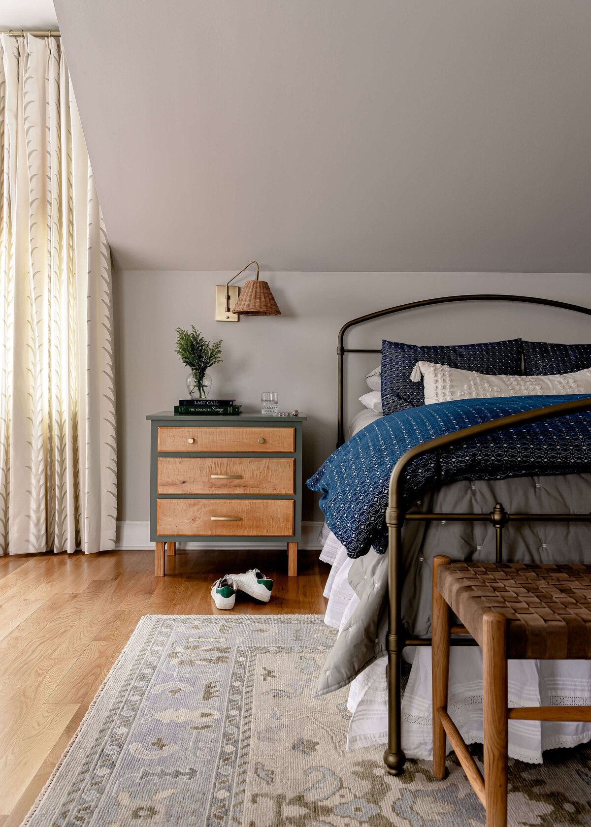 sweet southern home windmill wooden and black bedside table in bedroom