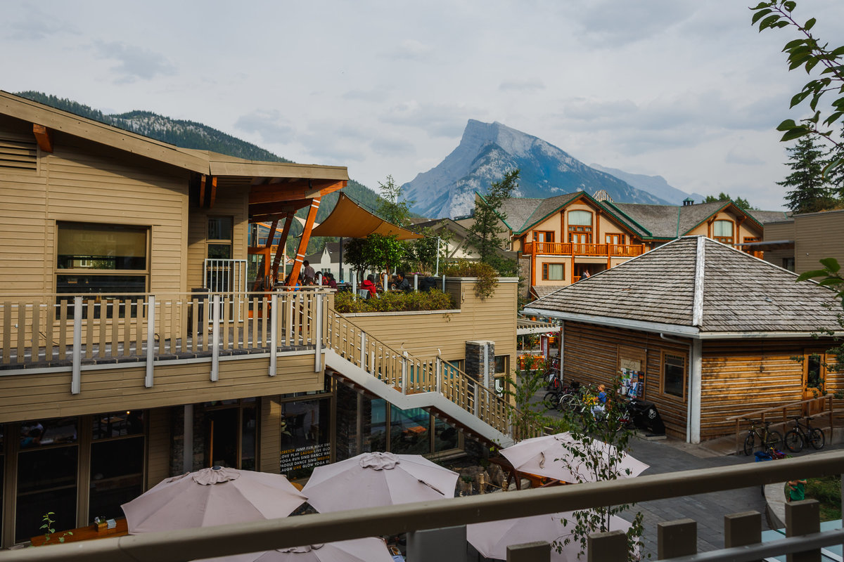 Bison Courtyard buildings with mountains behind