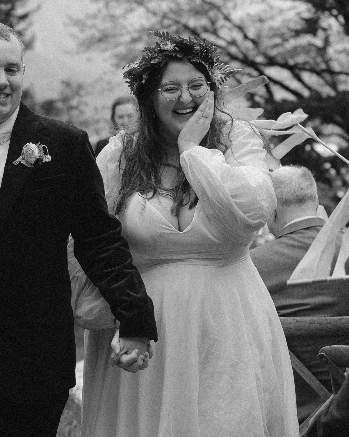 Bride crying after here intimate wedding