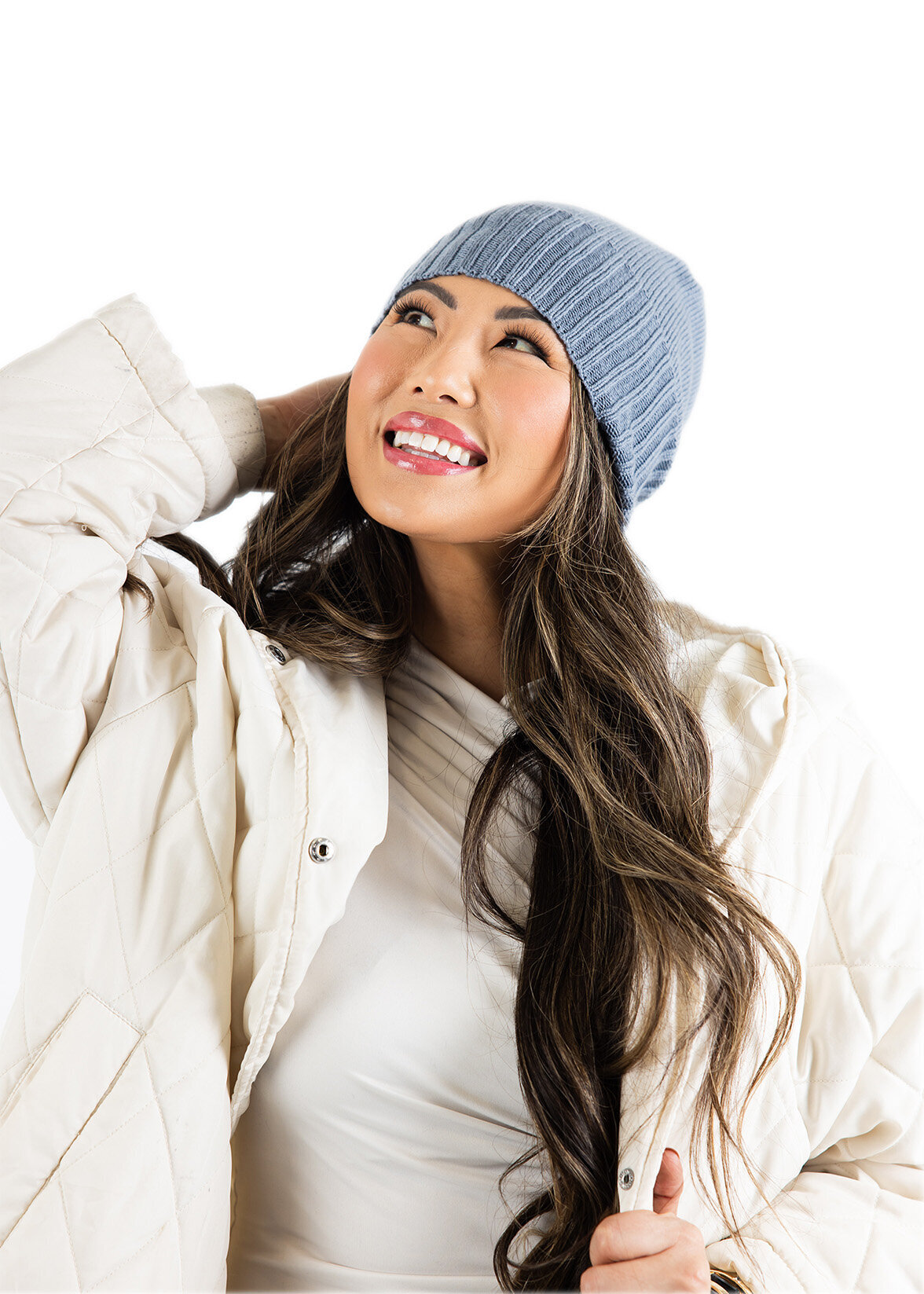 Seattle Beanie Cashmere Heidi Hennessy Slate Blue white