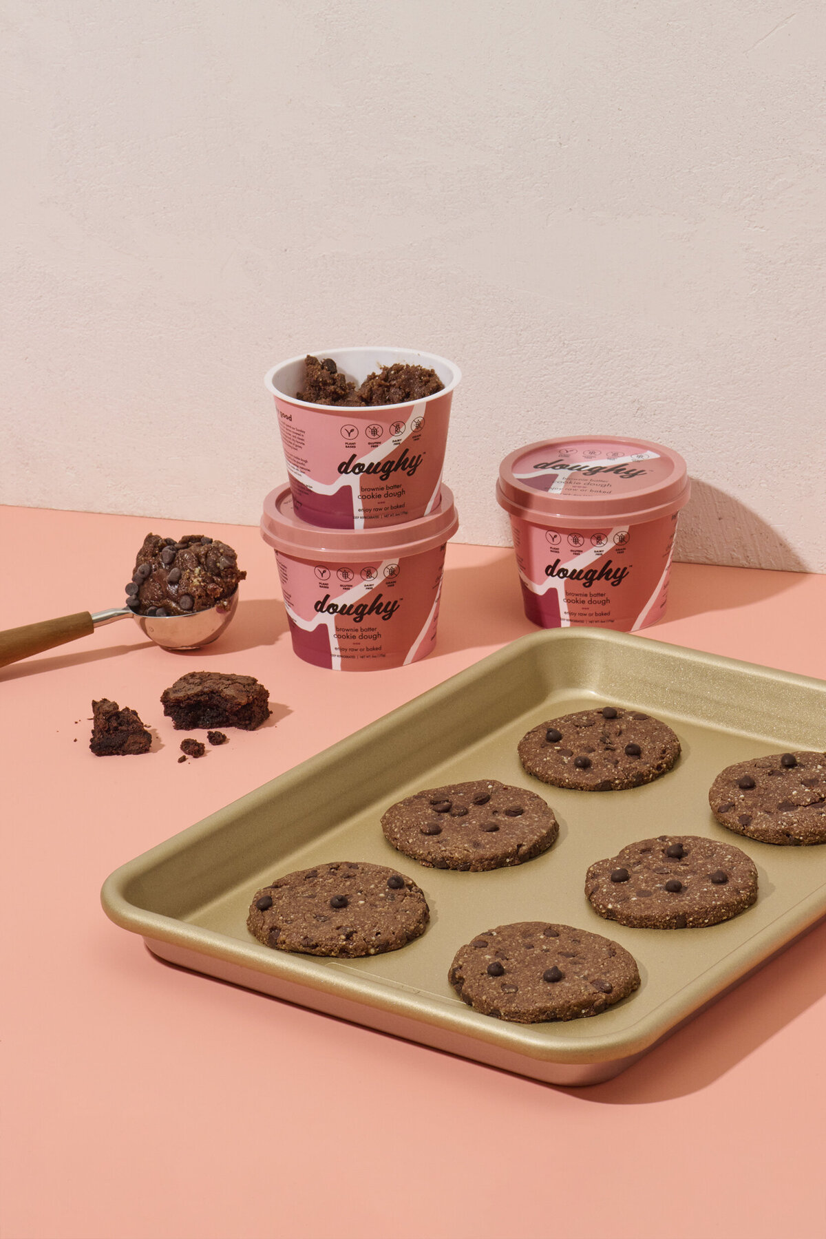 scoops and cookies of brownie batter cookie dough