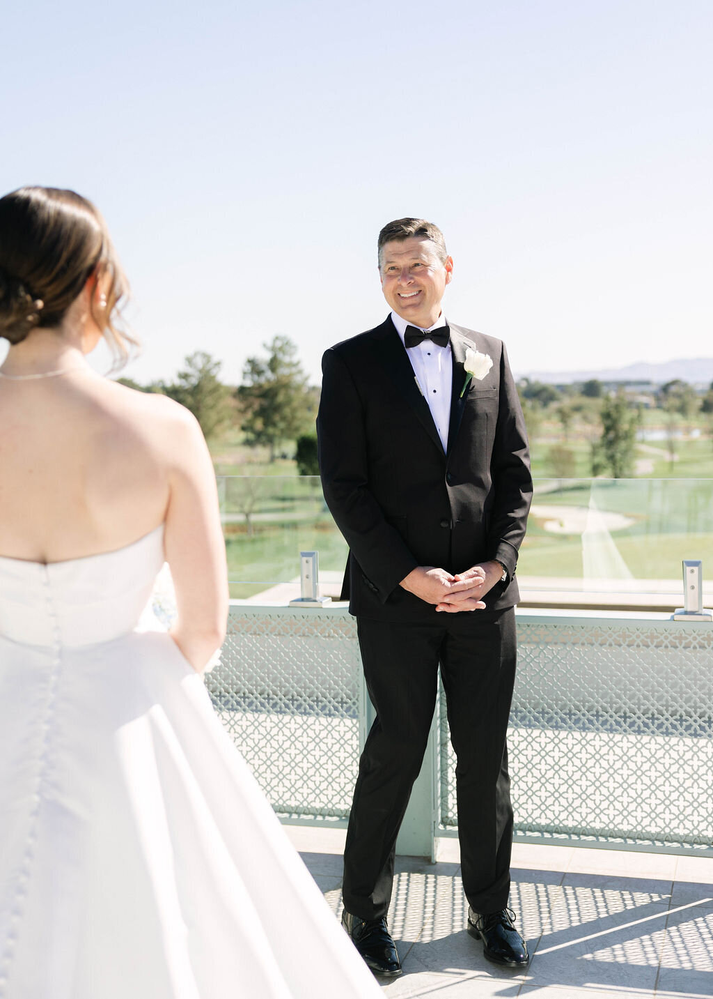 Father seeing bride for the first time during emotional first look at Arizona Biltmore wedding
