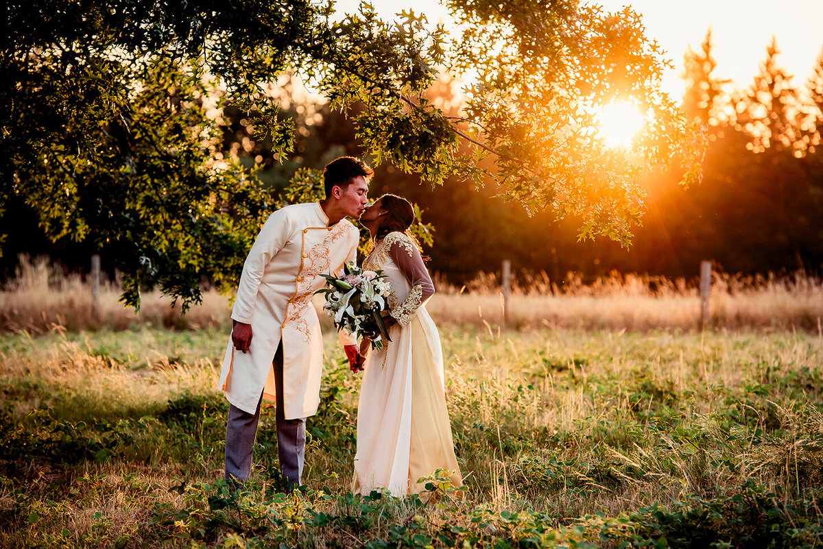bride and groom at golden hour