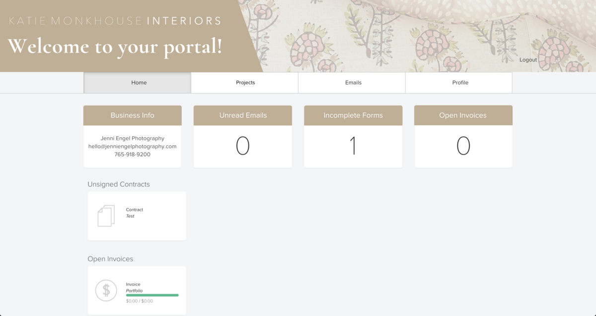 Dubsado Client Portal Interior Designer