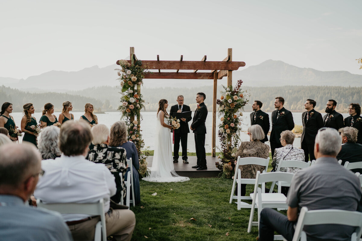 Wedding ceremony with views of the Columbia River Gorge