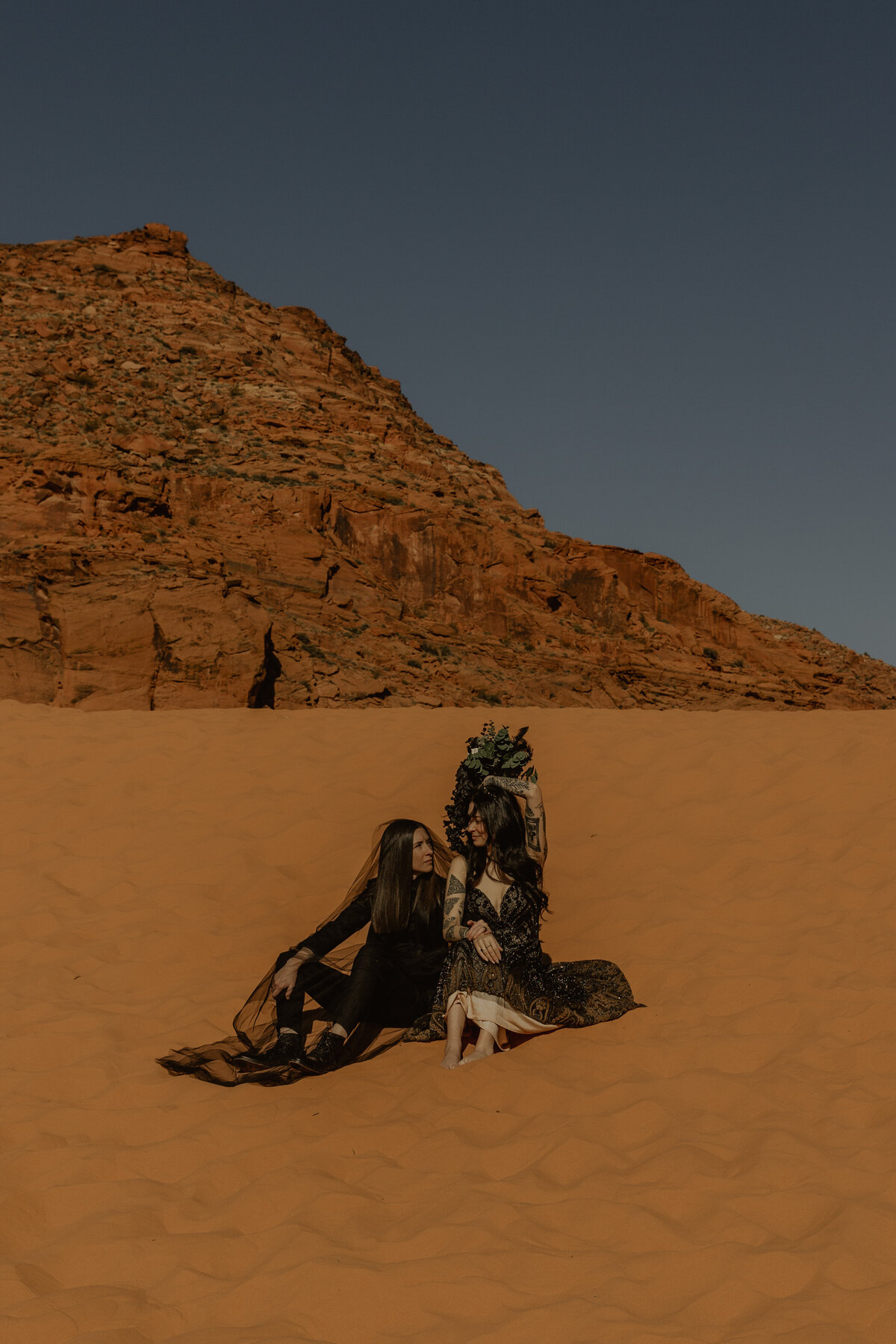 Gothic Elopement Photos in the Red Sand Dunes in St. George, UTAH 