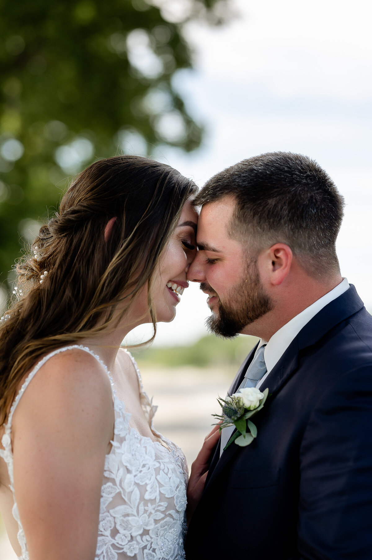 bride and groom touching foreheads