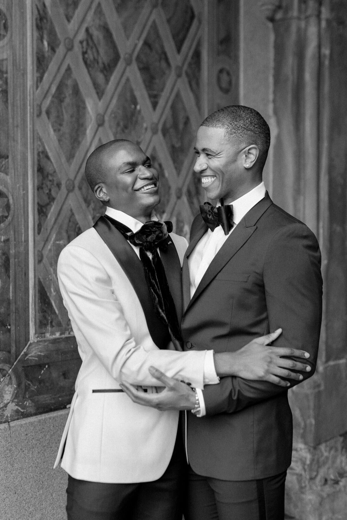 An image of two men at an elopement in Central Park in Manhattan, New York City