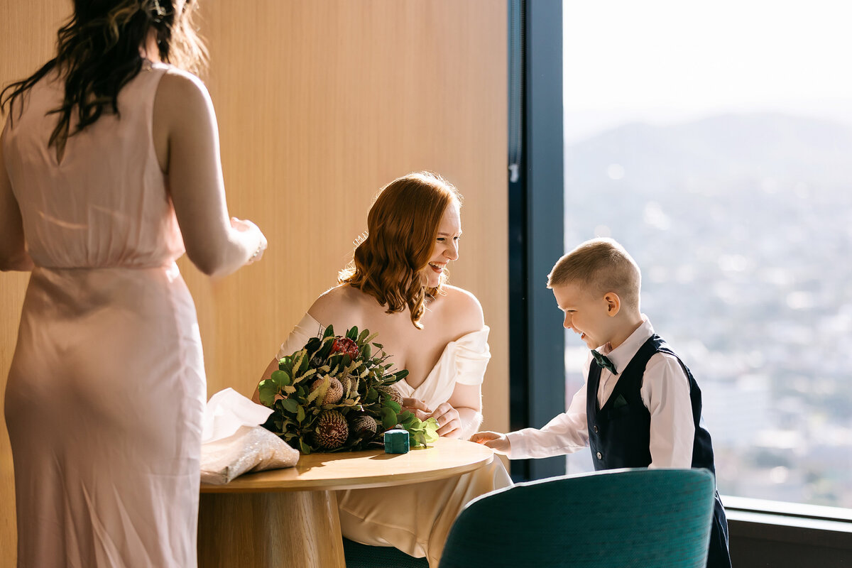 Mother and son at the Brisbane registry office before getting married