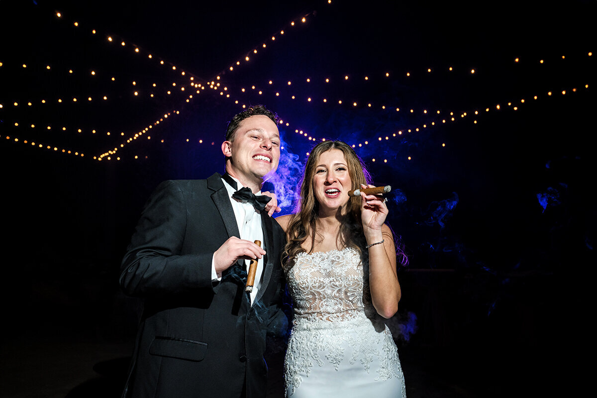 fun cigar photos bride and groom