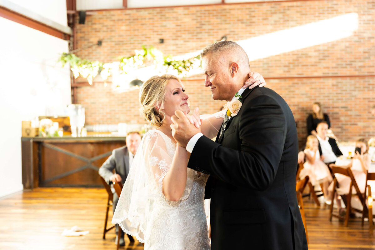 Father and bride dance at Fat Bottom Brewery wedding reception in Nashville, TN