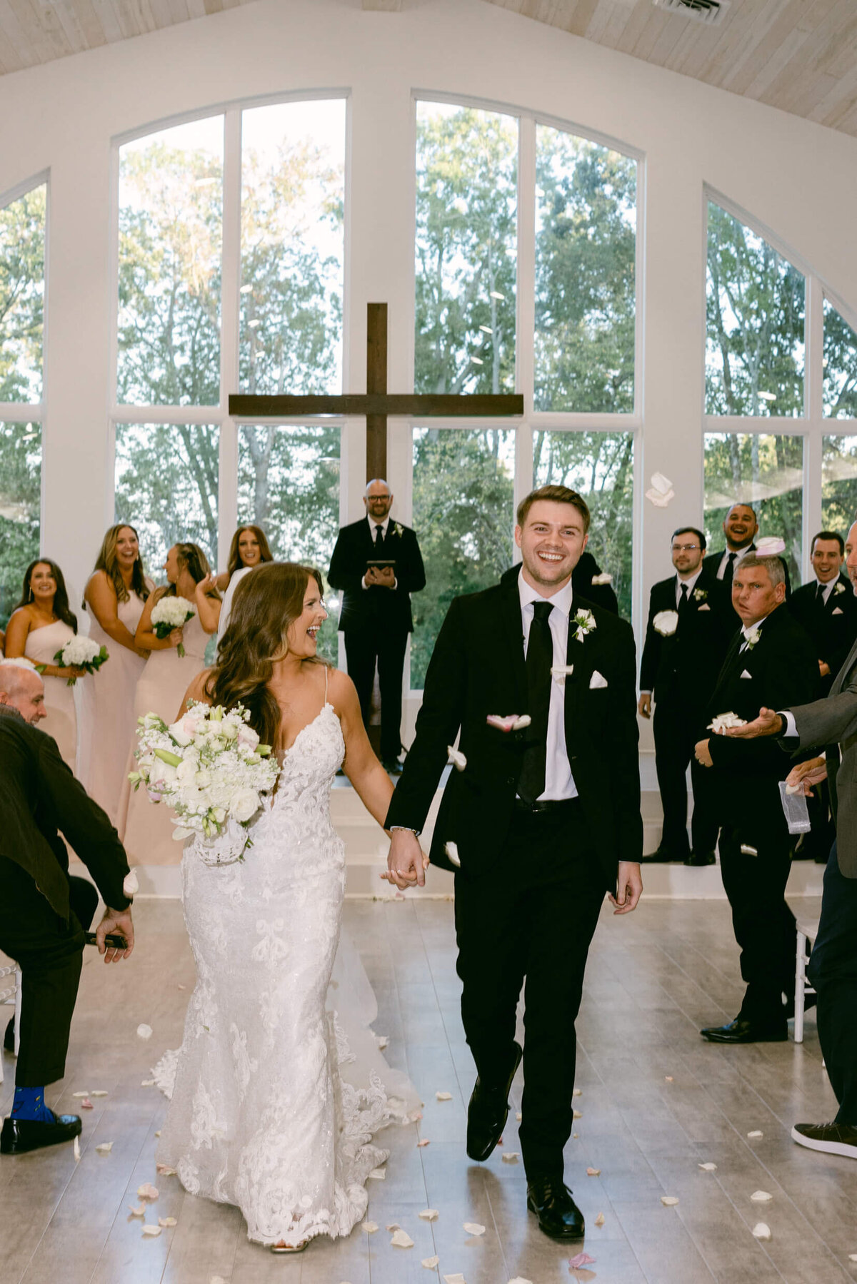 A wedding photo of the bride and groom during the ceremony