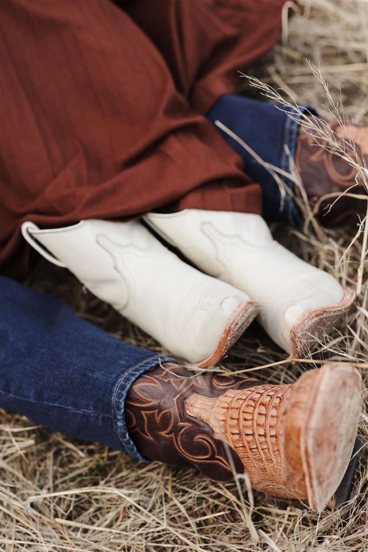 Cowboy boots close-up in dry field