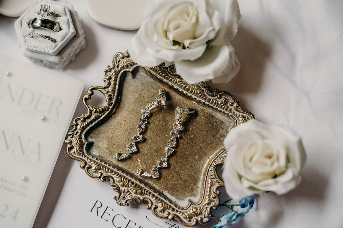 Close-up of wedding details, including the rings, bouquet, and other elegant touches that make the day special | Pittsburgh Wedding Photography