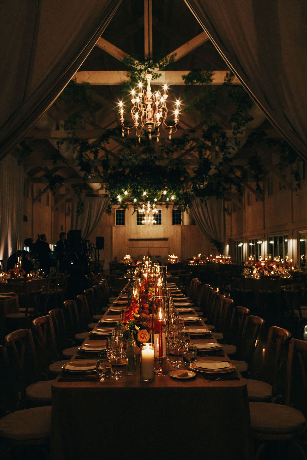 candlelight-wedding-reception-chandelier-hanging-vines