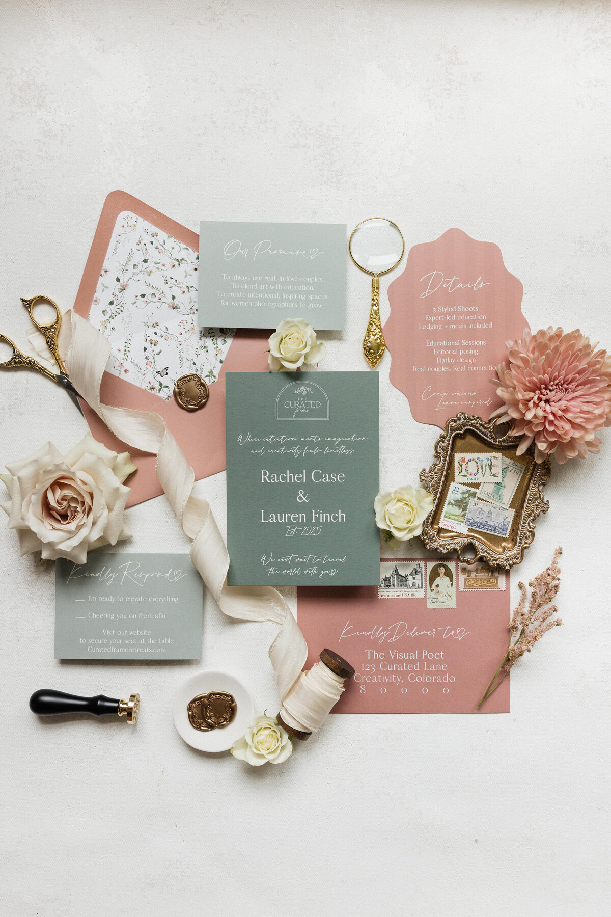Detail shot of styled paper goods used in the flat lay education session.