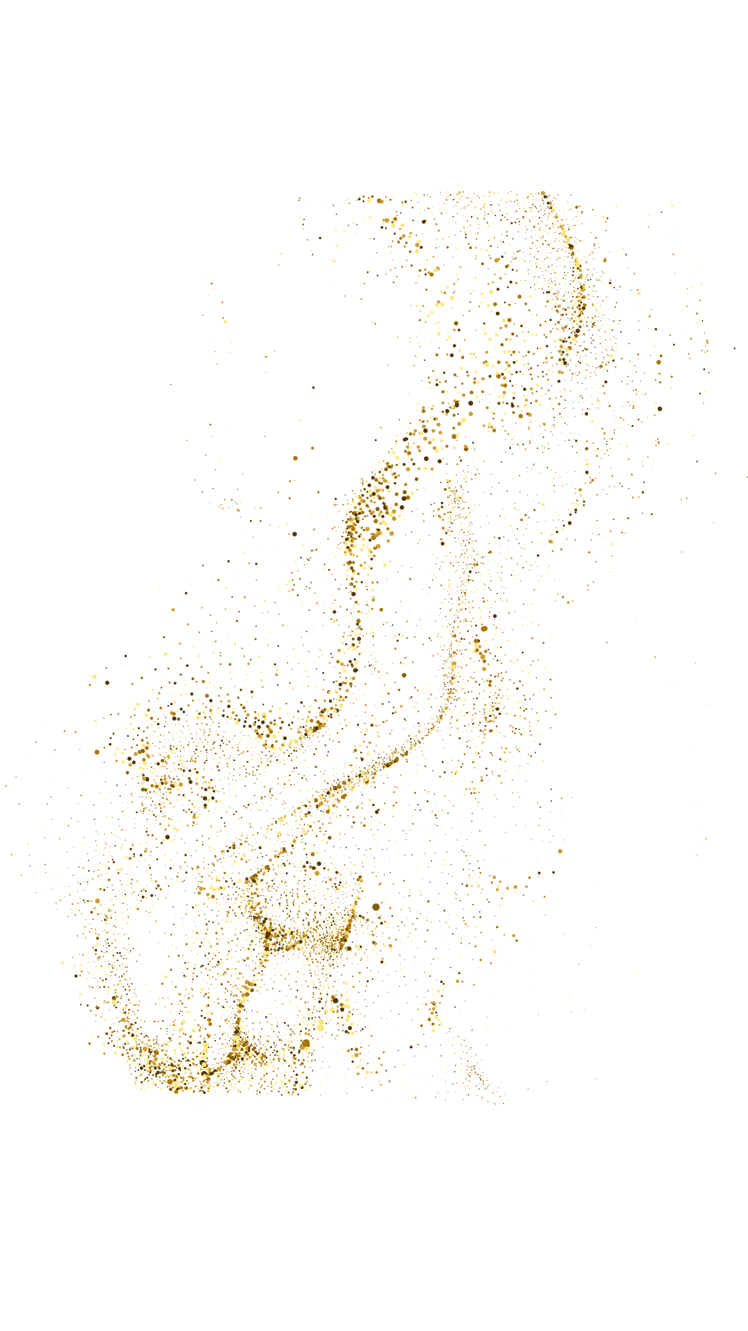 Magical gold glitter of different sizes sprinkled generously across page