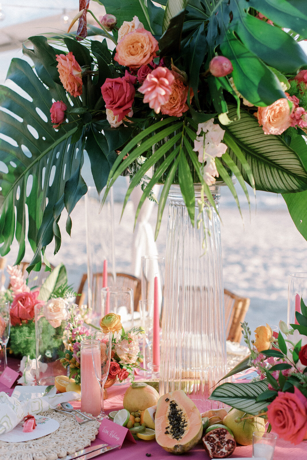 Kate-Murtaugh-Events-destination-wedding-planner-tropical-flower-fruit-centerpieces