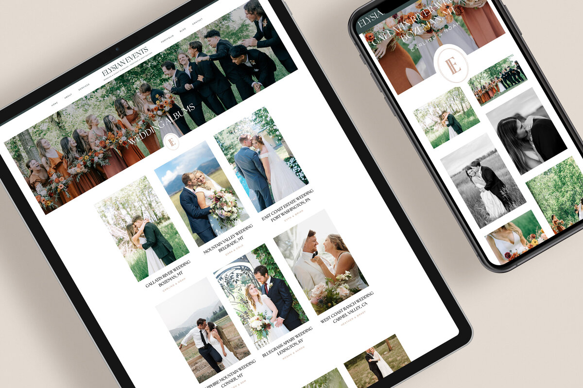 a mockup showing a romantic website design for an event planner