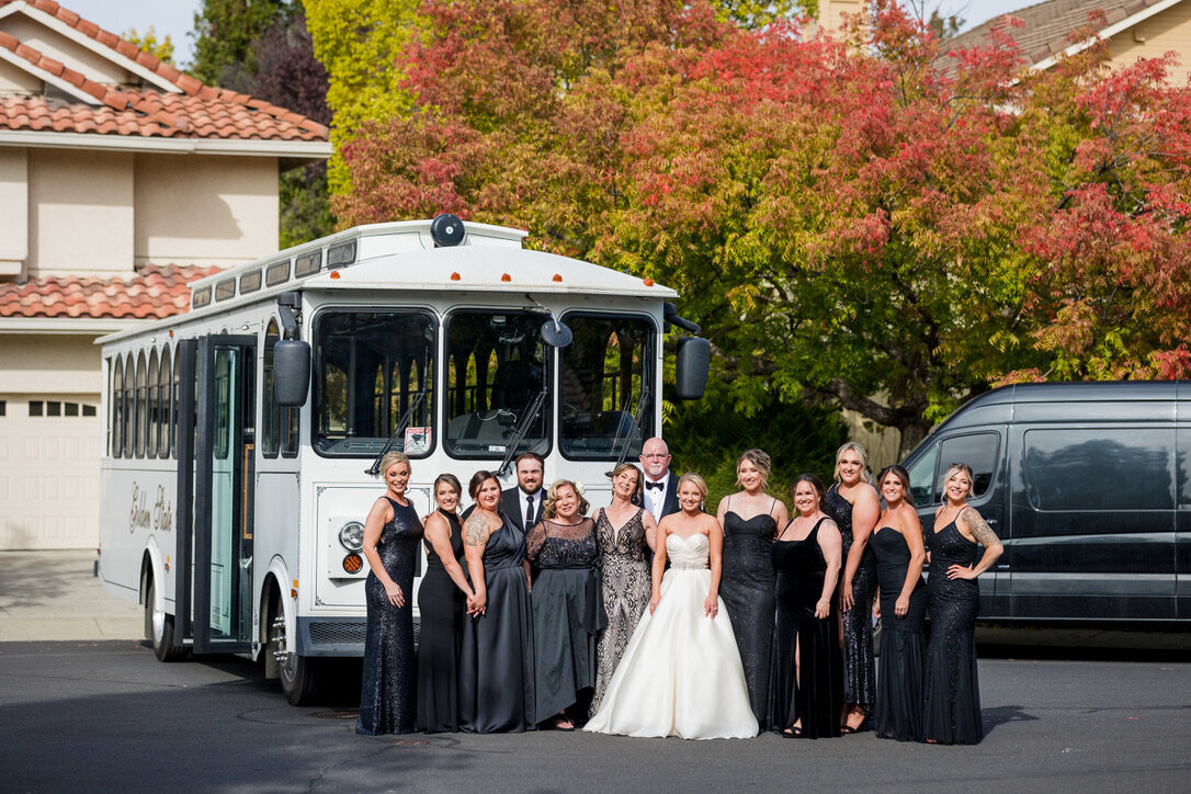wine trolly, black dresses, bridesmaids, mother of bride 