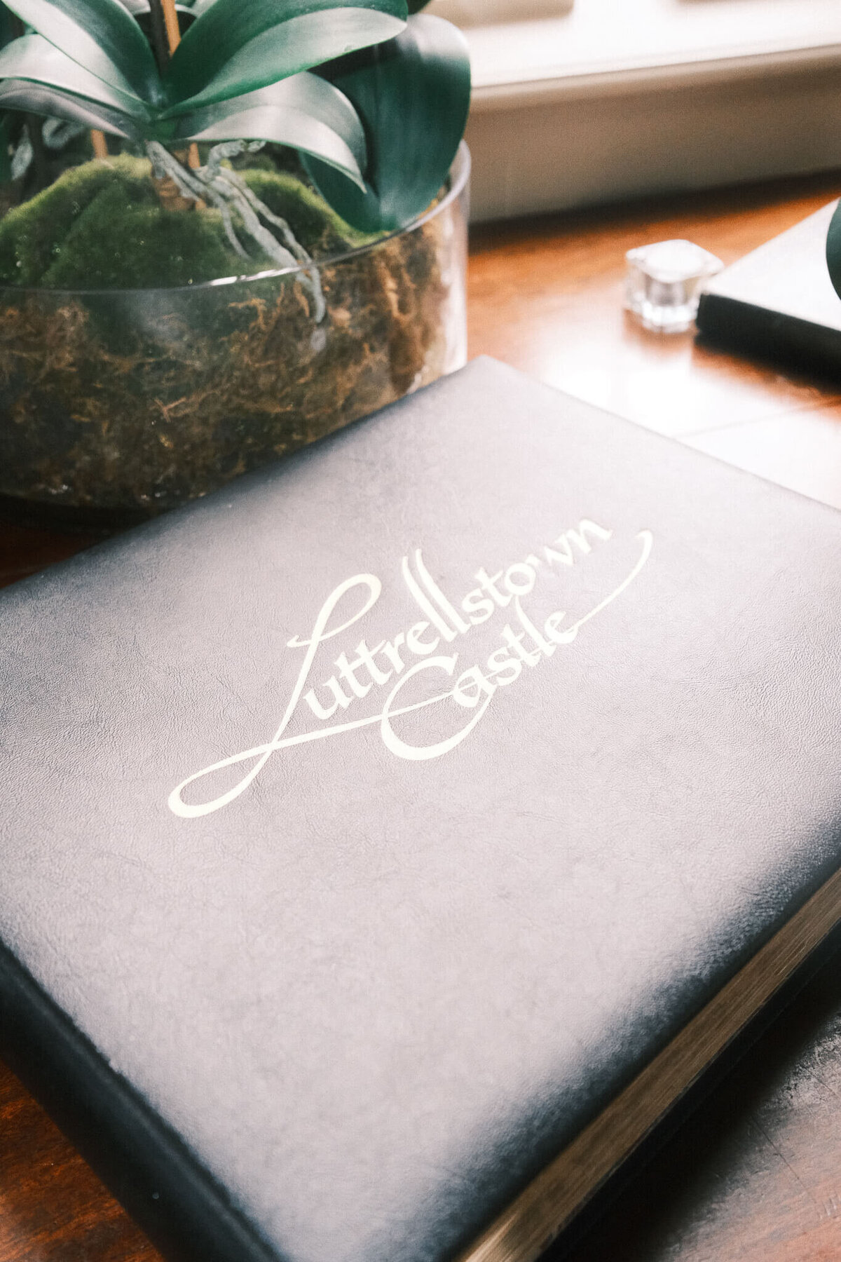 a wedding photo of the guest book at Luttrellstown Castle in Ireland