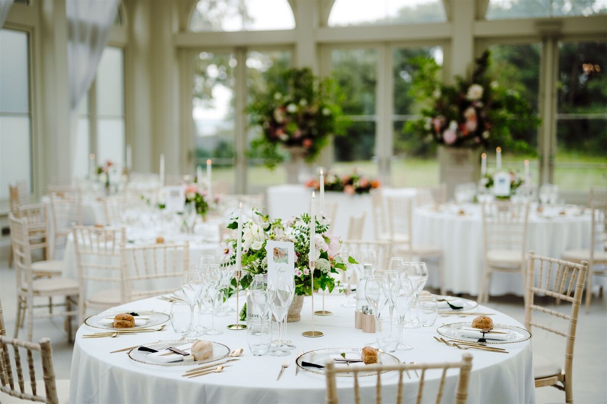 Wedding table centre at Clevedon Hall 