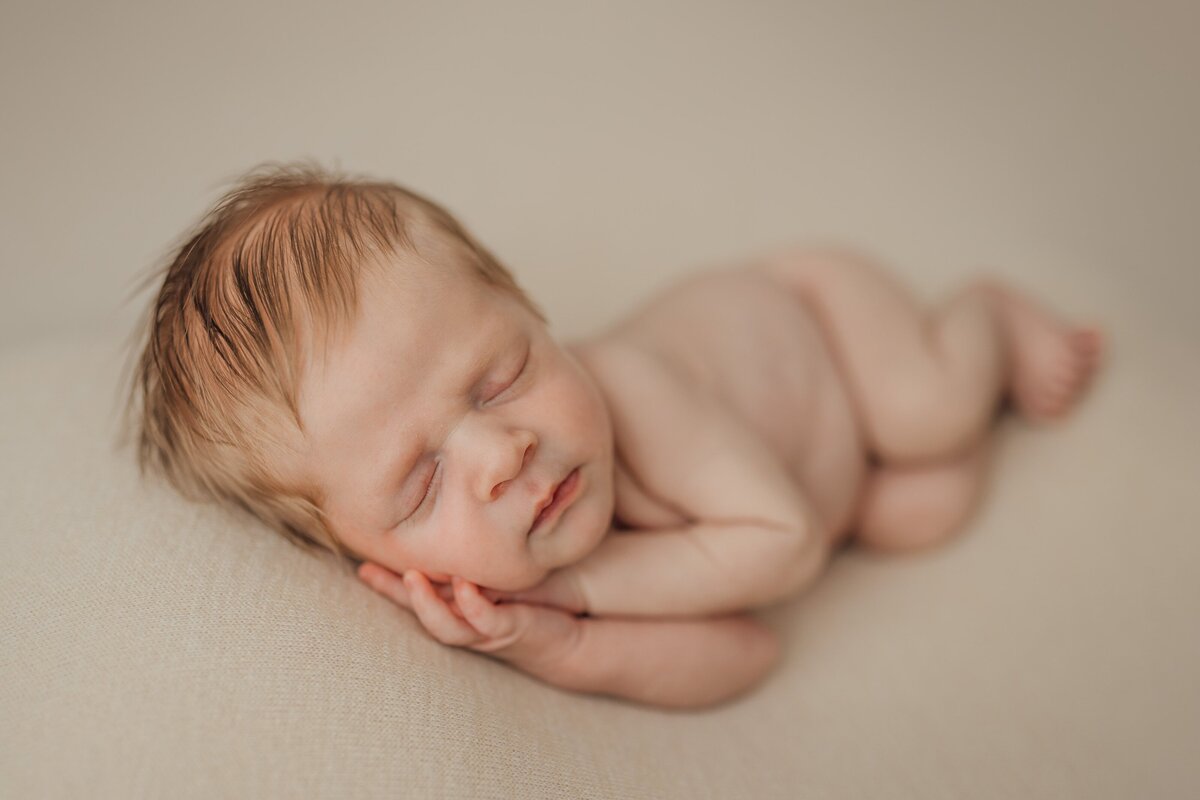 baby boy poses during newborn session in tampa bay
