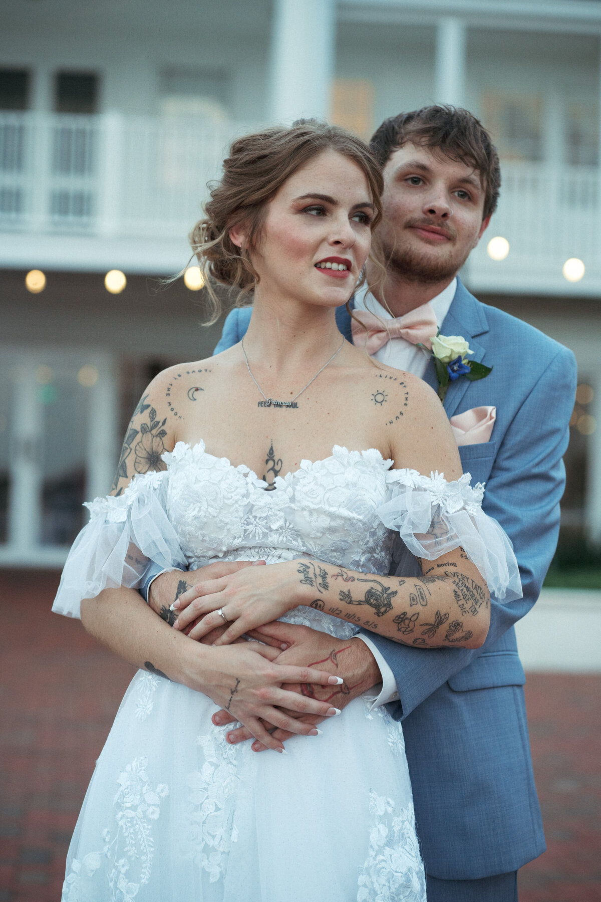 Loving husband and wife hold each other after dancing