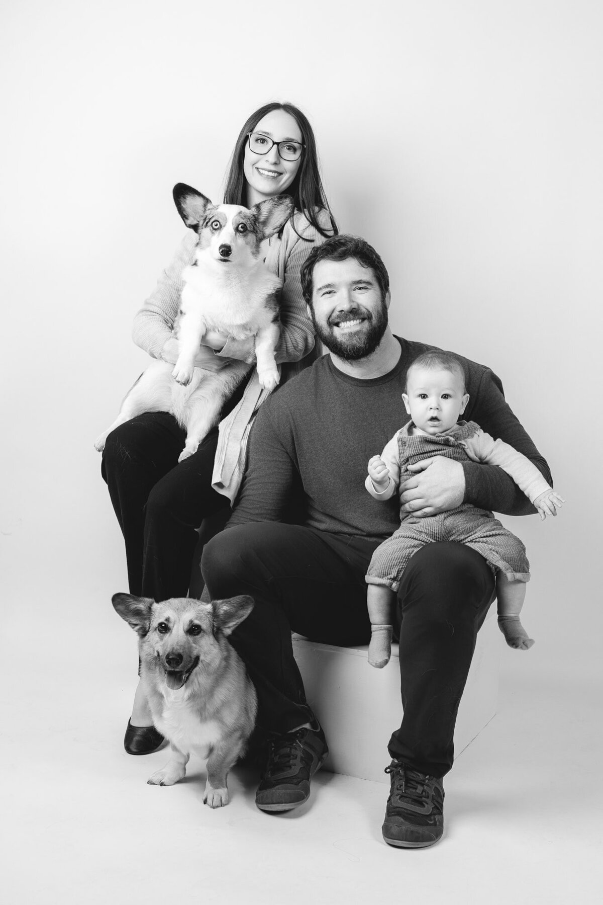 Edmonton studio family photos capturing pets with children